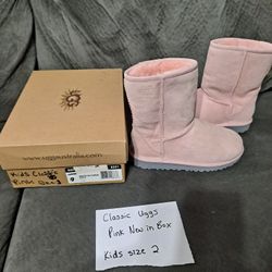 New Classic Pink Ugg Boots Girls Kids Size 2 Shoes