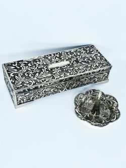 Vintage Godinger silver-plated jewelry box and a matching ring holder dish