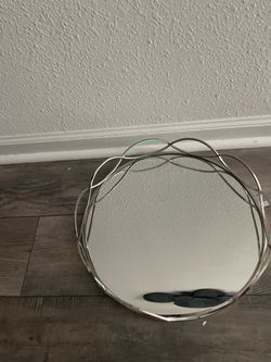 Round Mirror with Silver Wire Frame