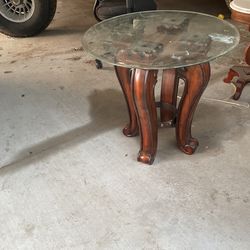 Two wooden glass side tables