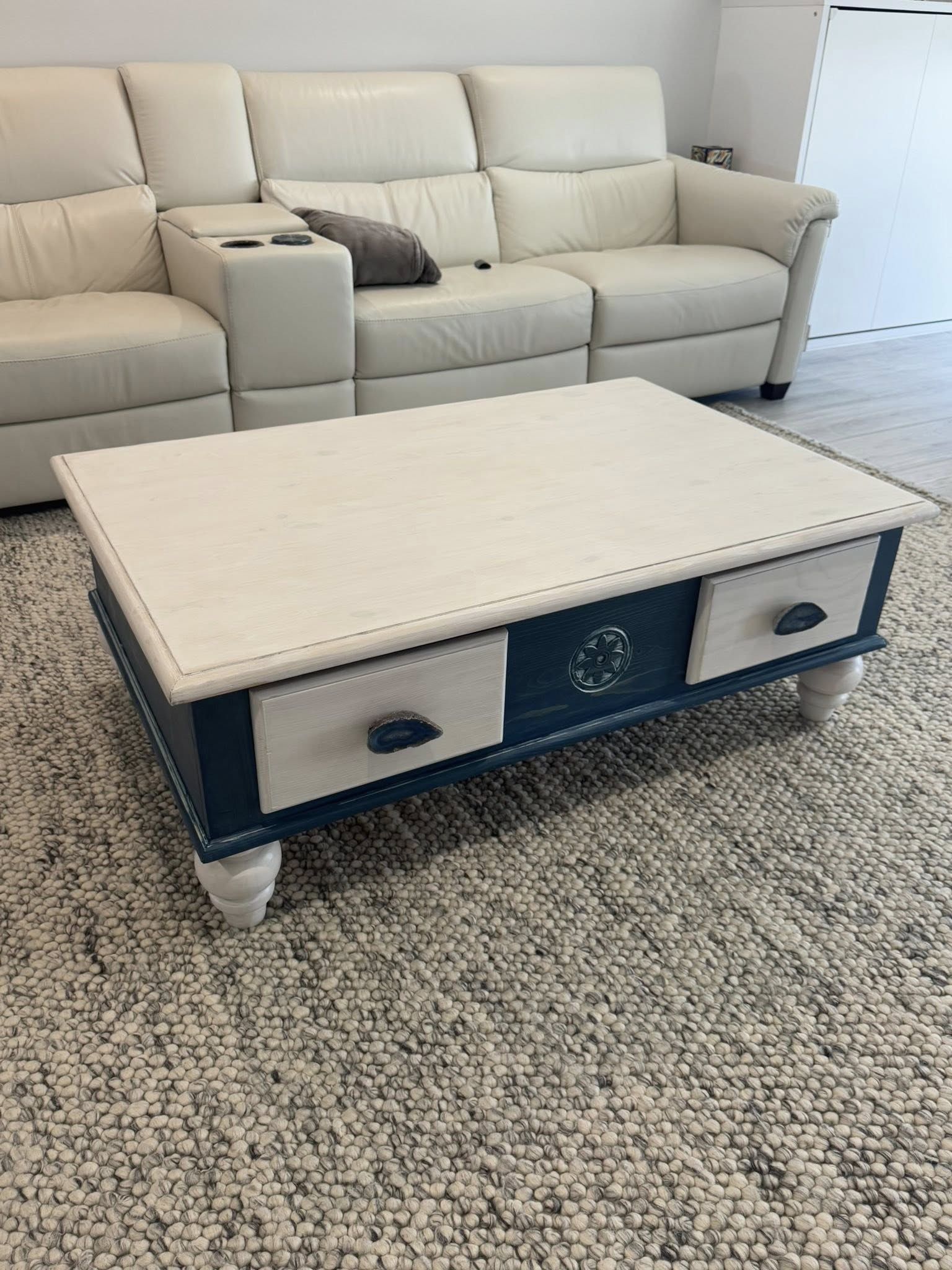 Hand Refinished Coastal Coffee Table And 2 End Tables
