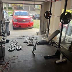 At Home Gym: Flooring, Dumbbell, Curl Bar, Bench Set, Squat Rack