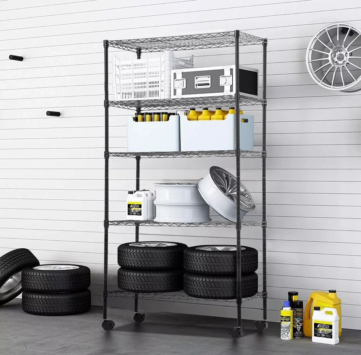 Wire Shelving Unit Metal Shelf with 5 Tier Casters Adjustable Layer Rack Strong