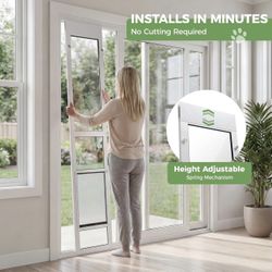 Slevoo Sliding Glass Dog Door, No-Cut Installation, Height Adjustable 79 1/5" to 82", Upgraded Silicone Flap, Weatherproof & Secure Pet Door for Mediu