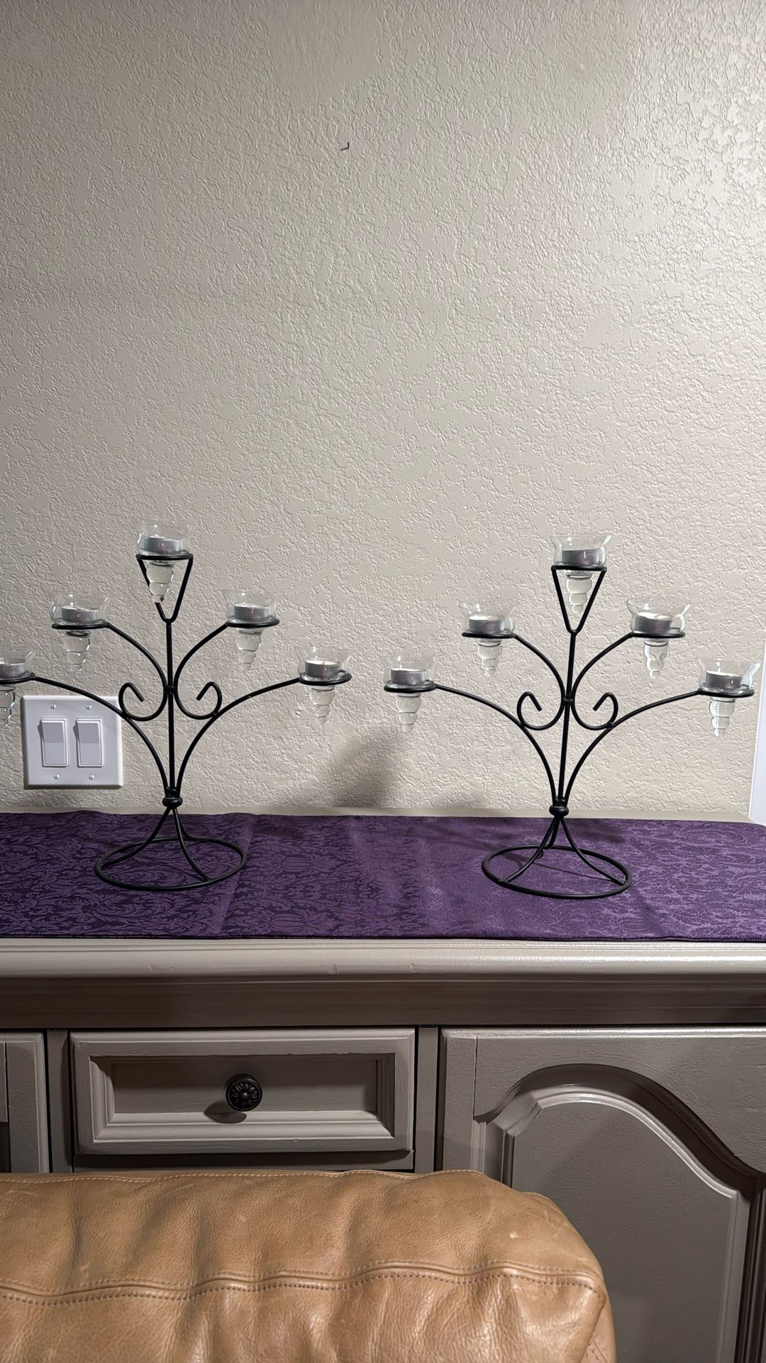 Candelabras (2) Black Metal Glass Votives