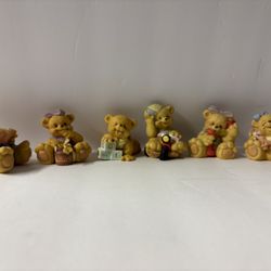 6 of Set Teddy Bear Figurines Vintage Baby Bear Figurine Lot Porcelain Resin 