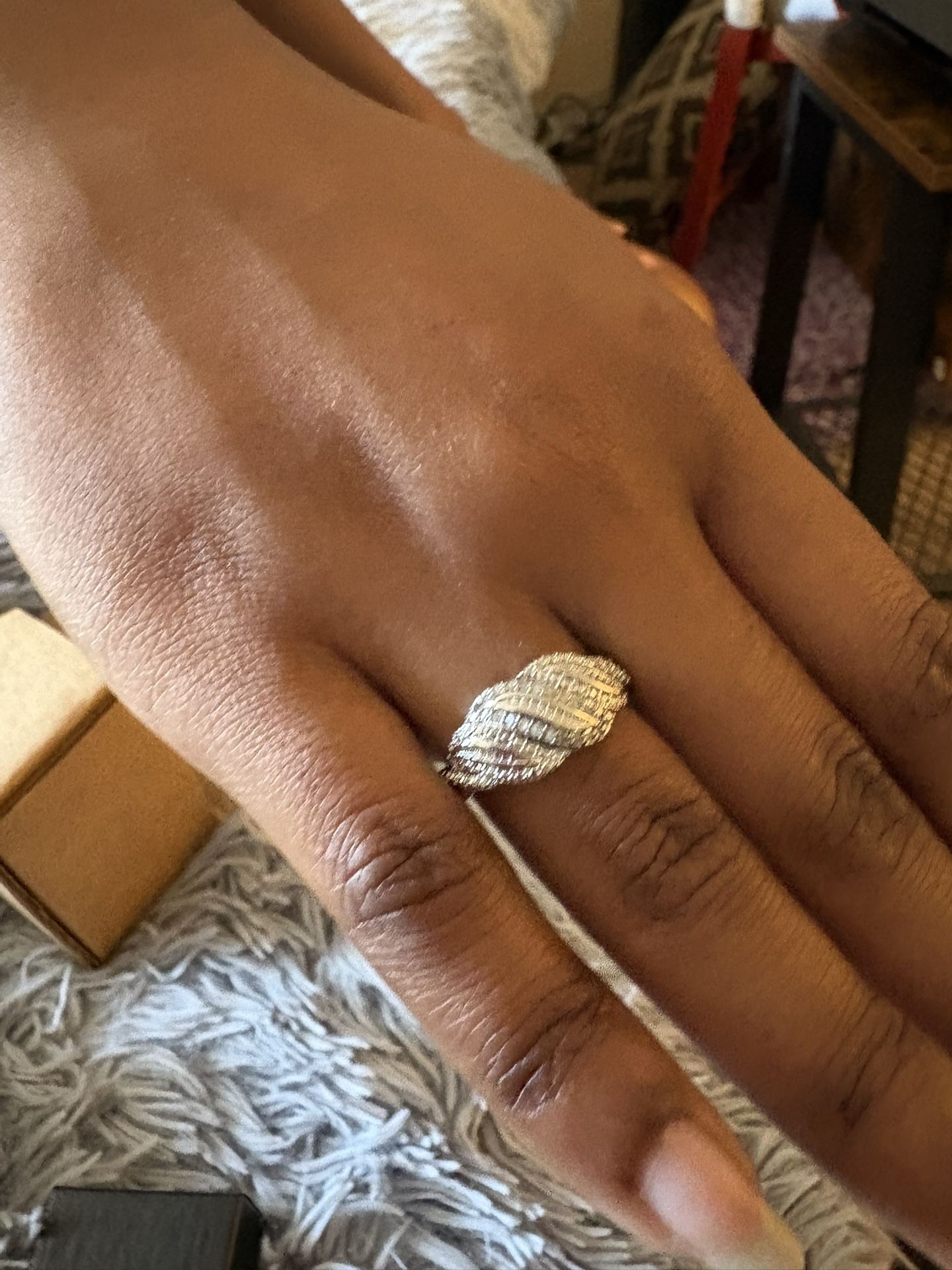 Genuine Diamond Ring, With White Gold Overlay