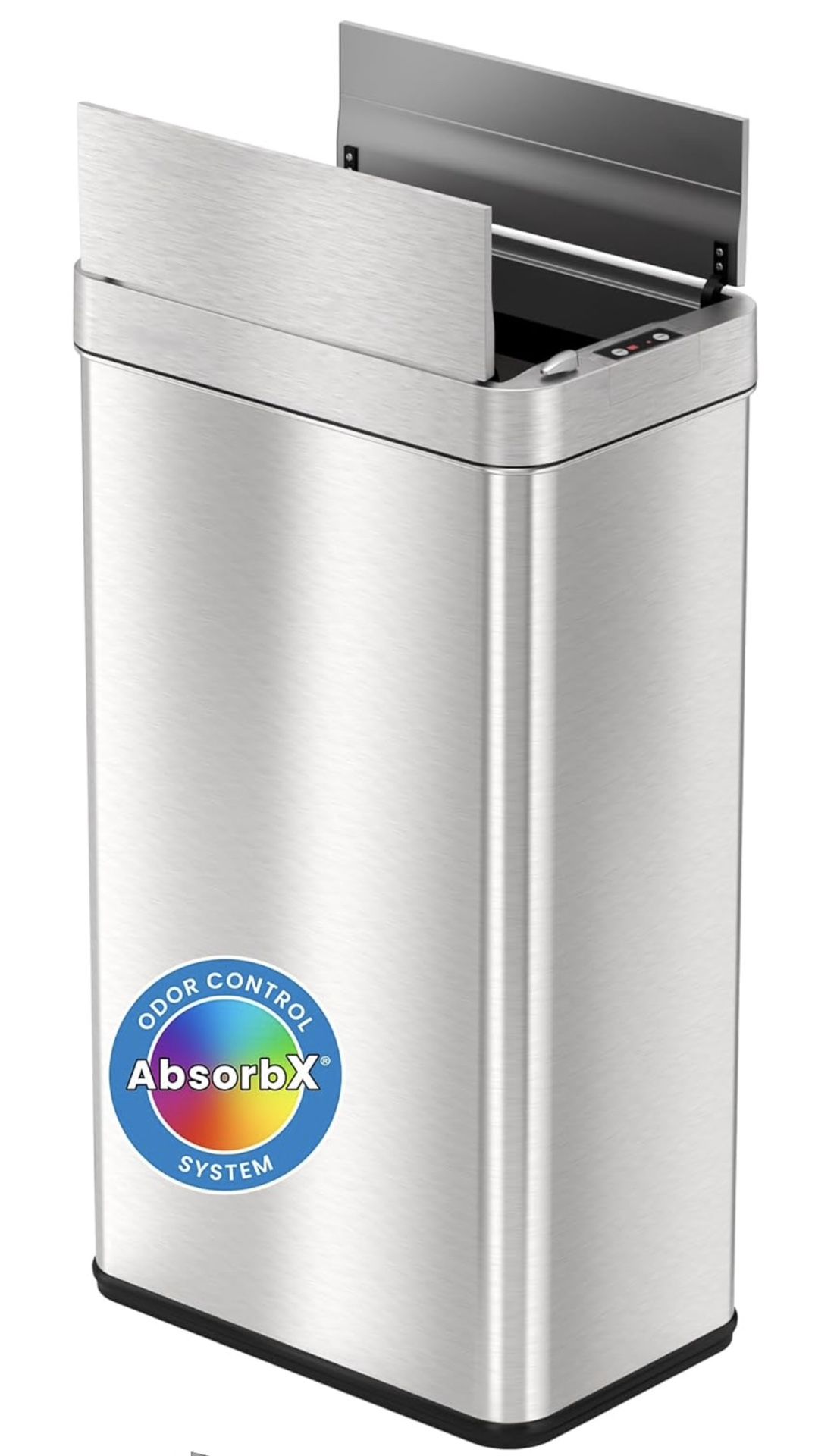 iTouchless 18 Gallon Wings Open Kitchen Trash Can with Lid and Odor Filter, Dog Proof Lid Lock 68 Liter Slim Stainless Steel Garbage Bin