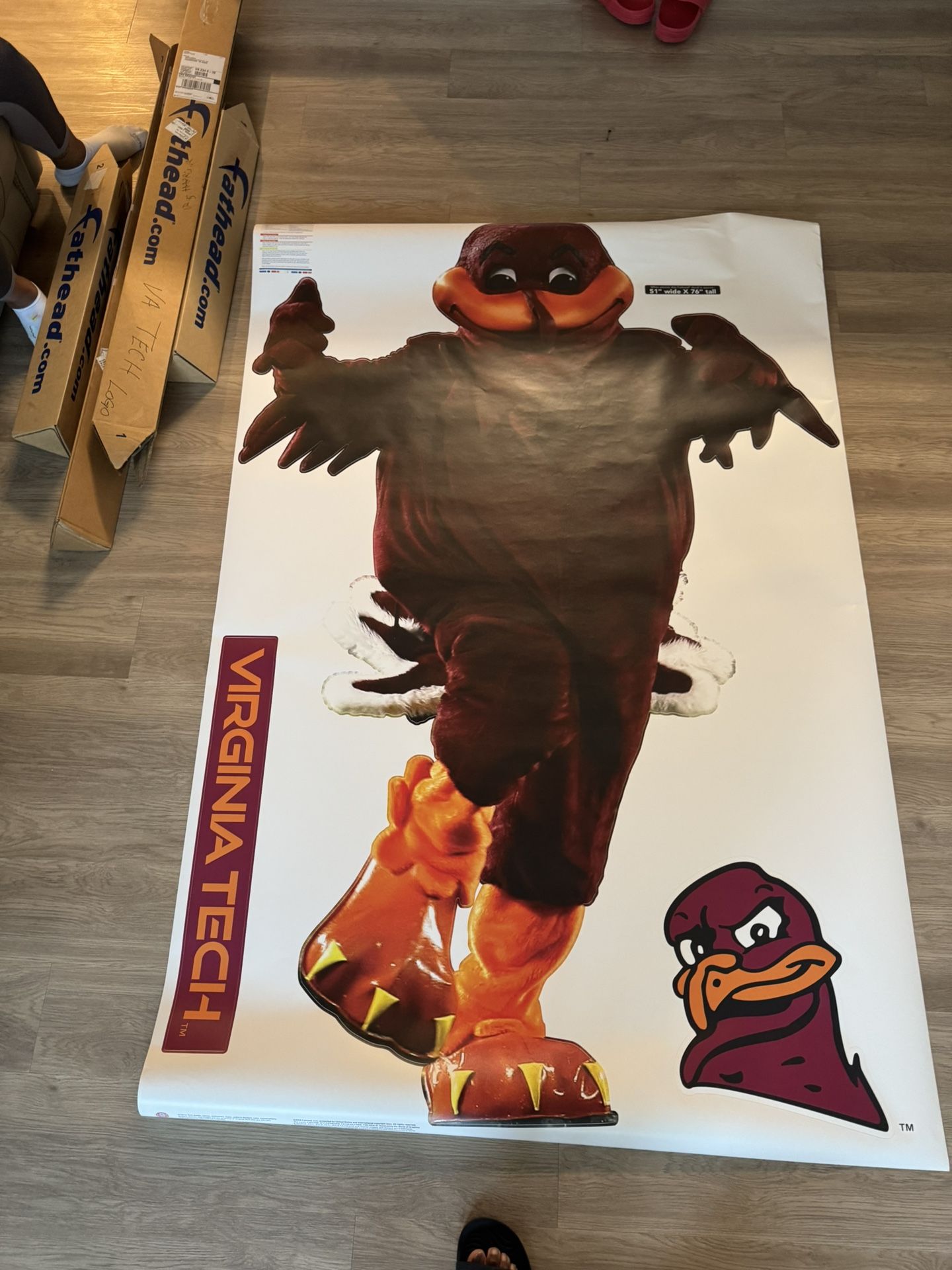Virginia Tech Hokie Brand New Full-Size Fathead Wall Poster!