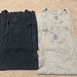 Four Men’s Fruit of the Loom tank tops 2black. 2 gray Large 