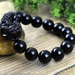Black Obsidian Pixiu Feng Shui Bracelet to Attract Wealth