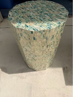 Green capiz shell side table end table beach