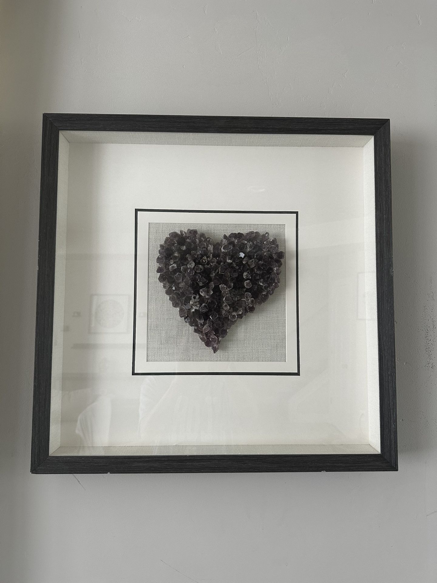 Framed Amethyst Crystal Heart Shadow Box