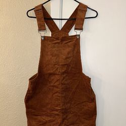 Brown Ribbed Overall Dress