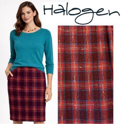 Halogen Avondale Tweed Plaid Pencil Skirt Wool Blend Sz 8