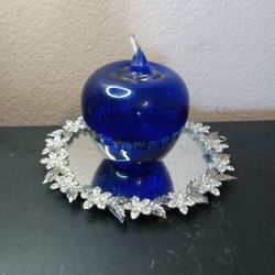 GORGEOUS MCM Signed Blenko Cobalt Blue Art Glass Apple Paperweight

