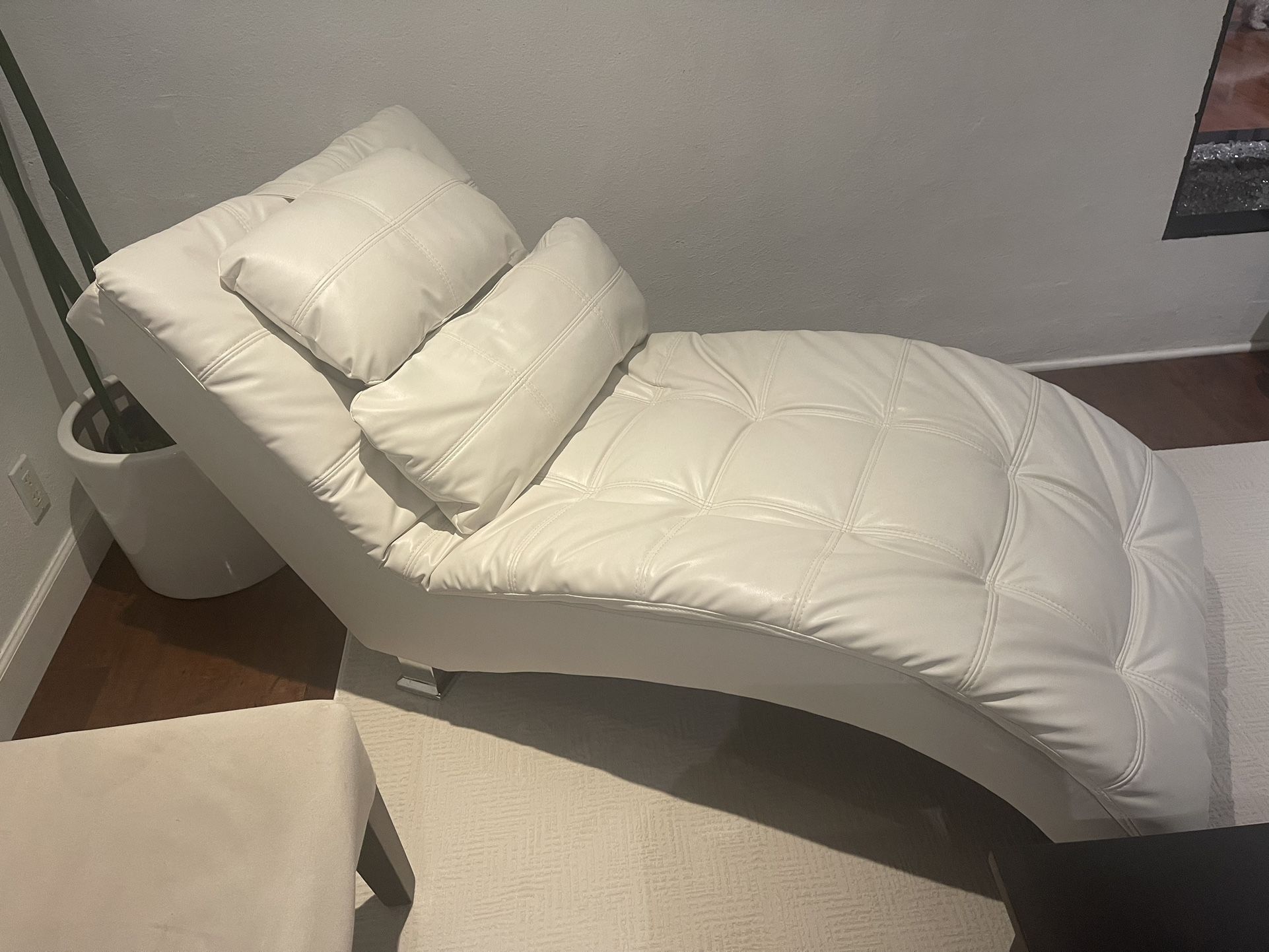 White Faux Leather Chaise