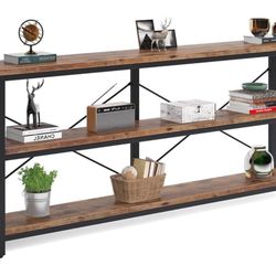 71" Console Table Sofa Tables 3 Tiers Rustic Brown