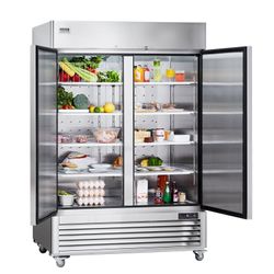Commercial Refrigerator 44.21 Cu.ft, Reach In 54.4" W Upright Refrigerator 2 Doors, Auto-Defrost Stainless Steel Reach-in Refrigerator with 8 Shelves,