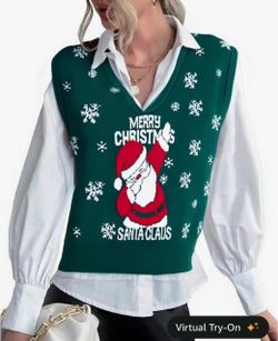Ugly Christmas Sweater Vest Women V Neck Christmas Vest Vintage medium