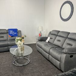 2 Pc Gray Sofa & Loveseat Recliner Set