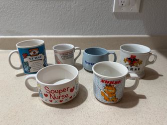Rare Unique Set of 6 Nurse Mugs Cups Coffee Tea Soup