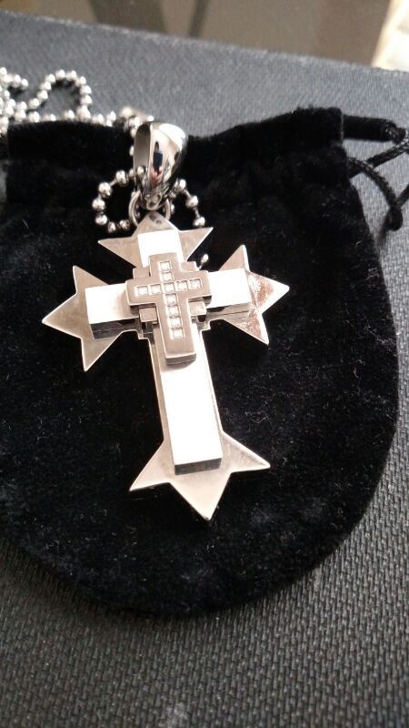 Russell Simmons Diamond Cross necklace. 24" long stainless steel, beautiful pi