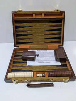 Vintage Travel Backgammon Set Corduroy Carrying Case Complete Folding Game Board