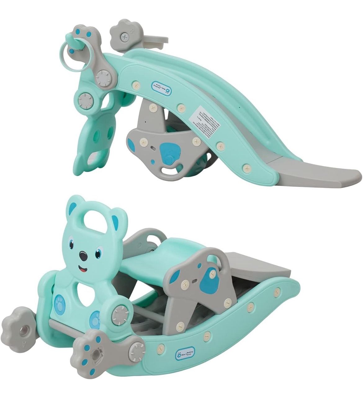 Kinbor Baby 5 in 1 Rocking Horse Slide Set Toddler Climbing and Animal Rocker with Basketball Hoop and Ferrule Indoor and Outdoor for Boys and Girls