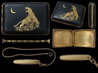 Vintage Estate Gentleman’s Lot – Antique Japanese Damascene Tiger Case & Watch Fobs