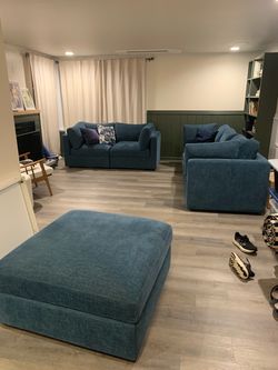 Blue-Green Sofa Sectional Couch Interior D