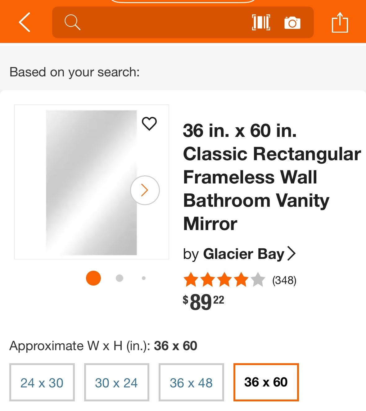 Frameless Mirror 36”x60” (Unopened)