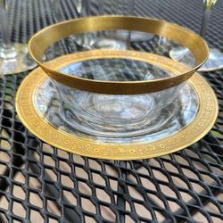 Vintage Tiffin Gold-Rim Etched Glassware Set – Coupe Glasses, Plates & Mugs 