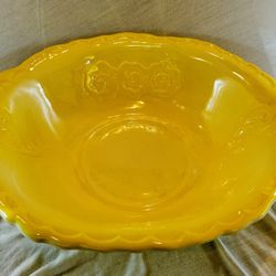 Vintage California Pottery Yellow Oval Fruit Bowl | Mid Century Scalloped Serving Bowl | Calif USA | 13.5 Inch Planter Dish