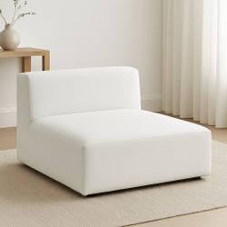 40” Modern Oversized Armless Lounge Chair – White Performance Fabric Sectional Sofa Piece