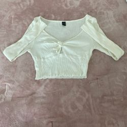 White Crop Top With Bow Detail