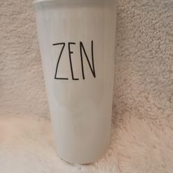 Rae Dunn Ceramic Travel ZEN Coffee Mug Tumbler with Lid LL Large Long Letter