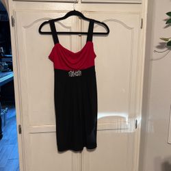 Beautiful Red And Black Dress With Rhinestone Embellishments 