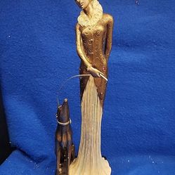 1920's ART DECO Resin Statue Figurine Woman With Dog Greyhound On A Leash
