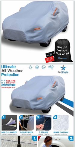 EzyShade 10-Layer SUV Car Cover Waterproof All Weather. See Vehicle Size-Chart for Accurate Fit. Outdoor Full Exterior Covers for Automobiles Heavy Du