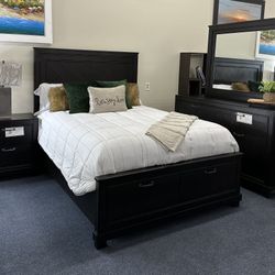 Queen Espresso Bedroom Set (Bed Frame, Dresser, Mirror And One Nightstand)