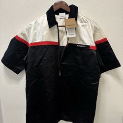 New Burberry with tags Colour Block Silk Satin Oversized Bowling Shirt
