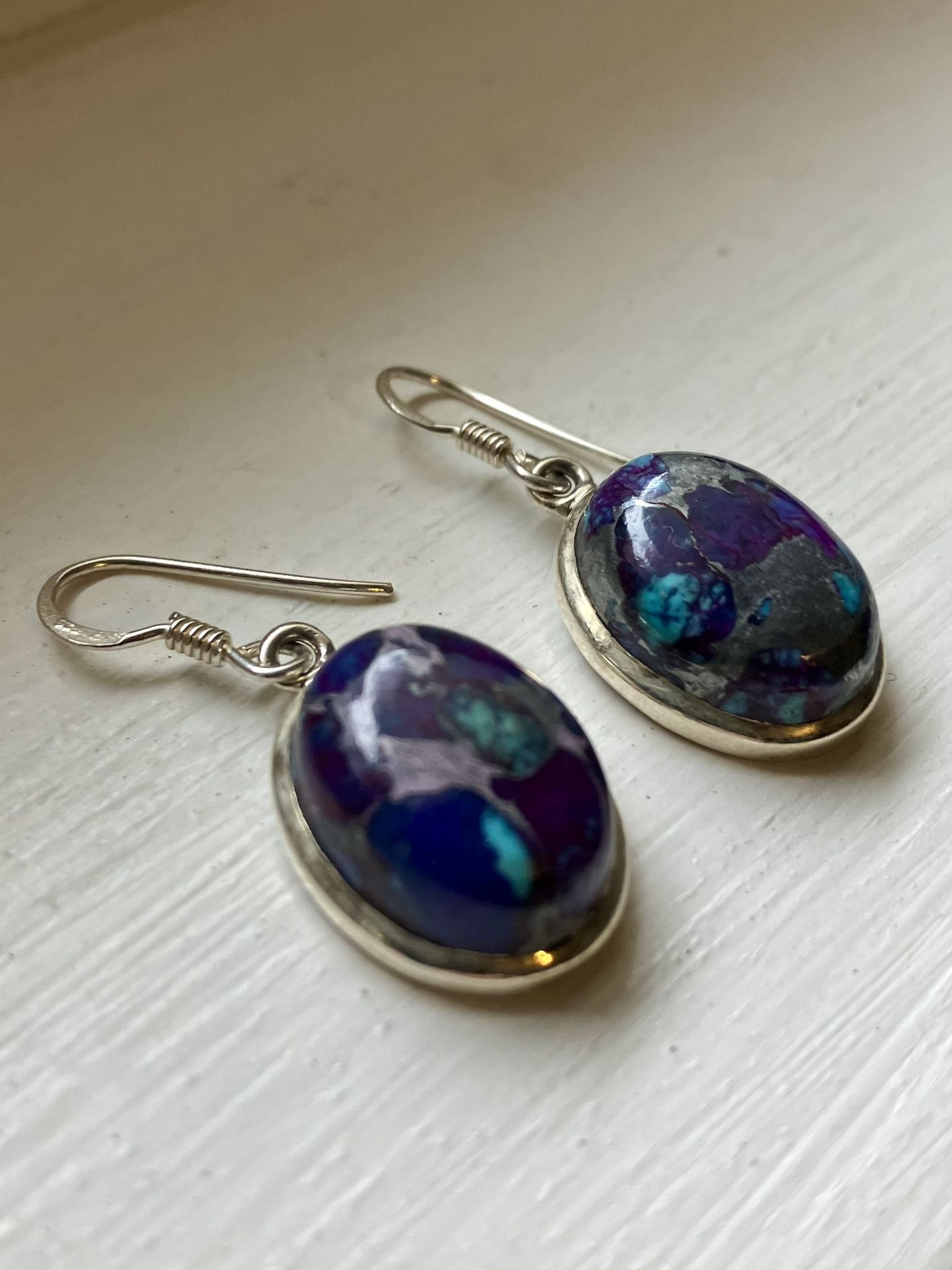 NEW 925 Sterling  Silver Earrings With Purple Mojave Turquoise Stone 