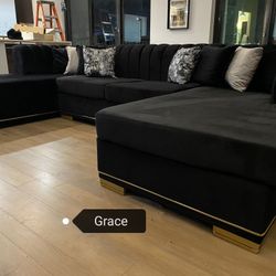 Armony U doble Chase sectional 3pc blck velvet upholstery❤️✨ we have delivery 🚛👍🏼 only $49 down 👏🏼 (Price:$2099)