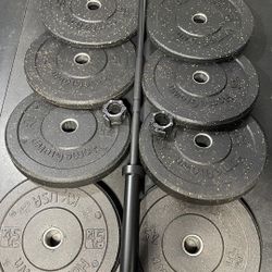 OLYMPIC BAR AND BUMPER PLATES