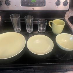 30+ Piece IKEA Dishwear & Glasses - Olive Green