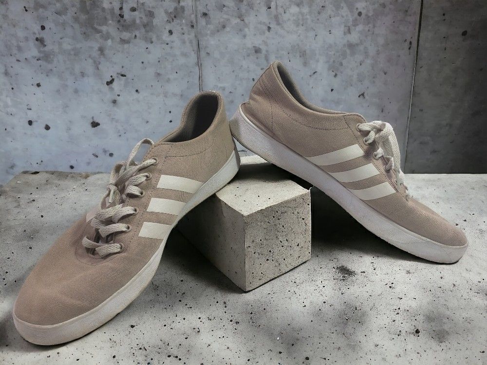 Adidas Men's Easy Vulcan 2.0 Beige White Low Top Canvas Casual Sneakers Sz 12 1/2