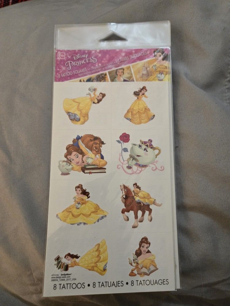 New. (9) Sheets Of Disney's Beauty And The Beast Temporary Tattoos.