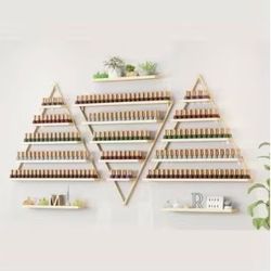 Set of 3 Modern Geometric Triangle Shelves – Gold / Like New ✨