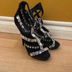 Black High Heels With Rhinestones 